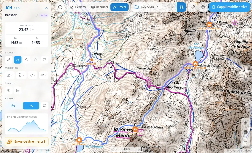 JGN : préparation d’un itinéraire sur la carte IGN, tracé et roadbook